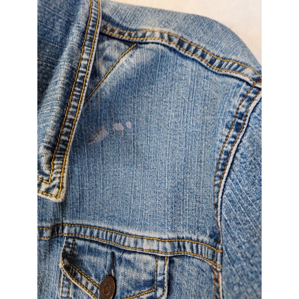 LEVI STRAUSS Signature Jean Jacket Girls L 12/14 Trucker Denim Patches Grunge - Picture 8 of 16